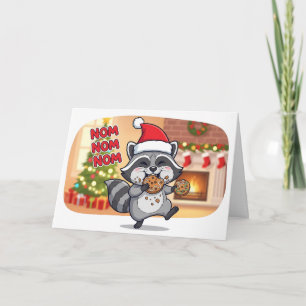 Cute Christmas Raccoon Eating Cookies Card