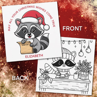 Cute Christmas Raccoon for Kids | Color Me Back Holiday Card