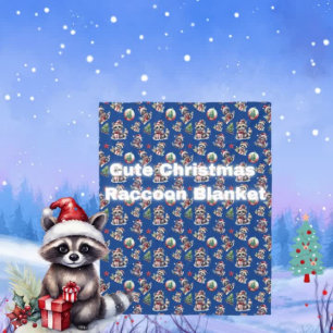 Cute Christmas Raccoons with Gifts Snowglobe Tree Fleece Blanket