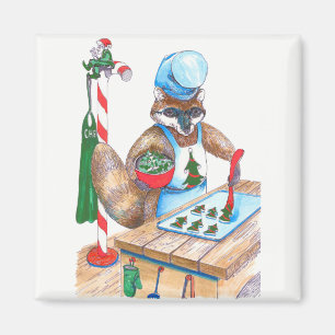 Cute Christmas Racoon Culinary Chef Designed Magnet