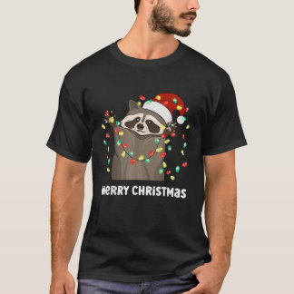 Cute Christmas Racoon Tree Lights T-Shirt