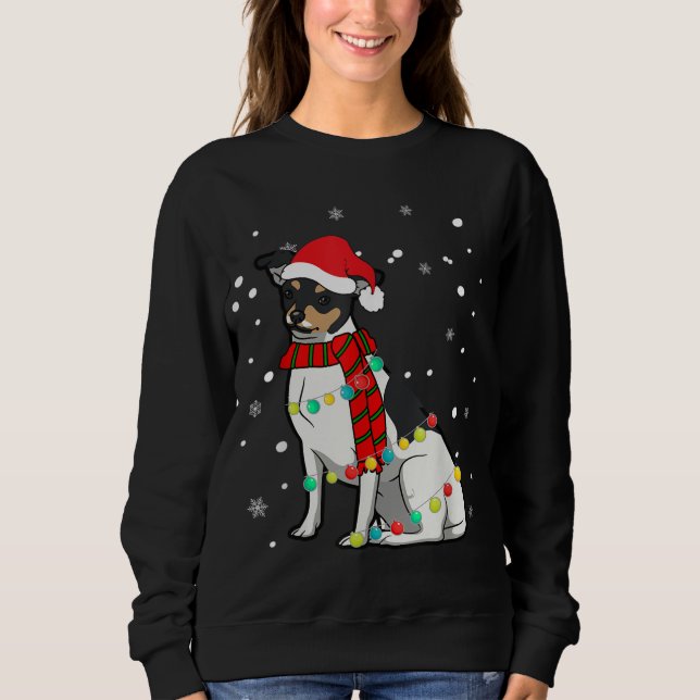 Cute Christmas RAT TERRIER Dog Lights Sweatshirt (Front)