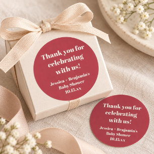 Cute Christmas Red Baby Shower Custom Thank You Classic Round Sticker