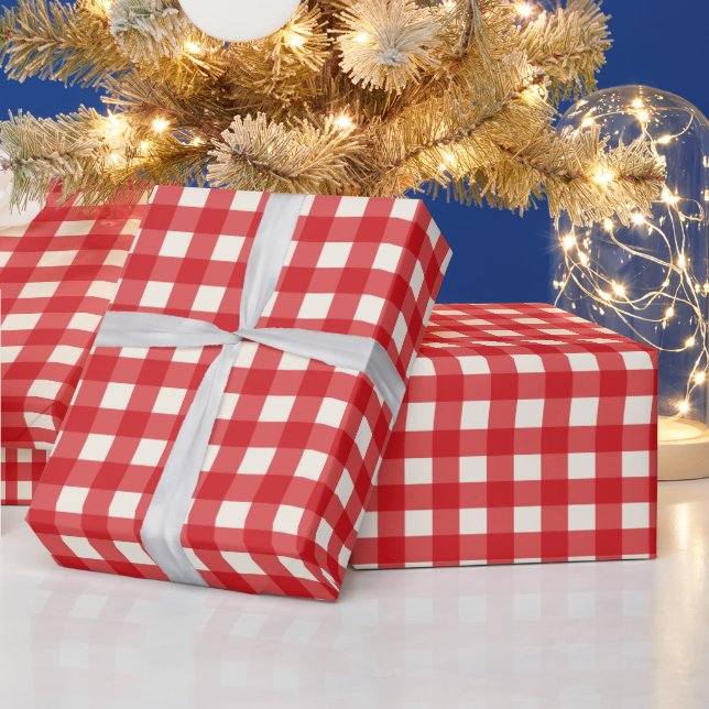 Cute Christmas Red Gingham Wrapping Paper (Holidays)