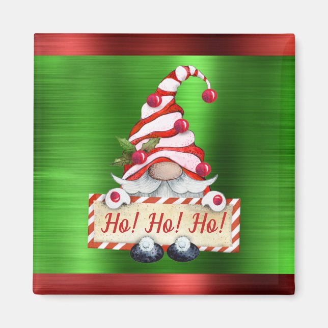 Cute Christmas Red Green Gnome Ho! Ho! Ho!  Magnet (Front)