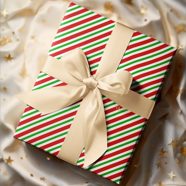 Cute Christmas Red Green White Stripes Gold Text Wrapping Paper (Cute Christmas Red Green White Stripes Gold Text Wrapping Paper)