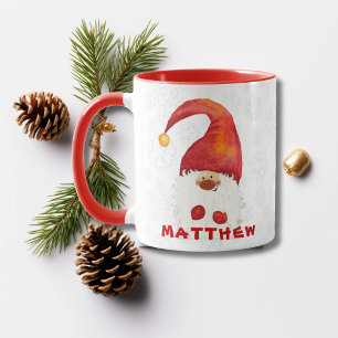 Cute Christmas Red Hat Gnome Personalised Mug