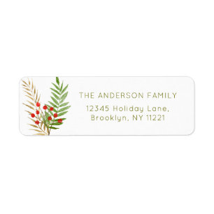 Cute Christmas Red Holly Green Gold Leaves Holiday