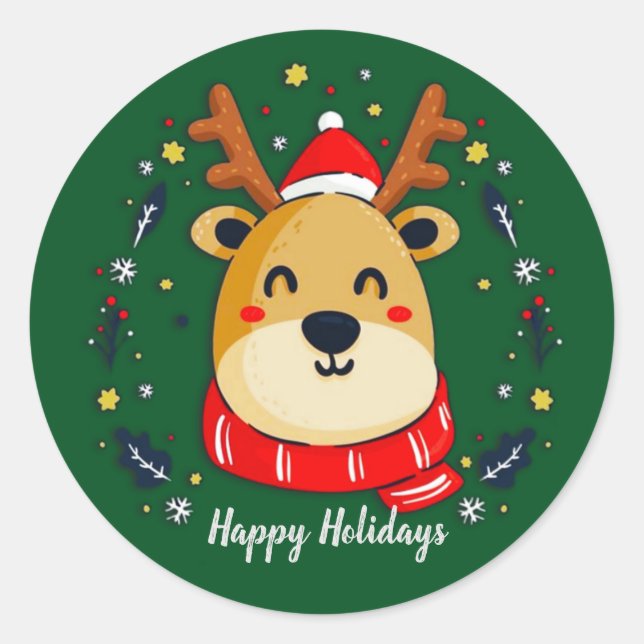 Cute Christmas Reindeer 2 Classic Round Sticker (Front)