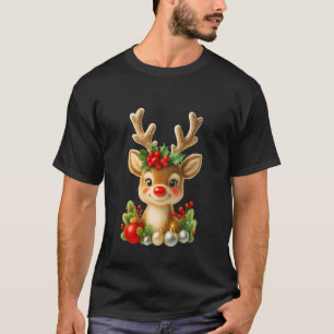 Cute Christmas Reindeer 3D Illustration Holiday T-Shirt