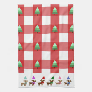 Cute Christmas Reindeer and Christmas Tree Tea Towel