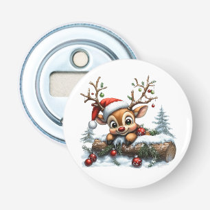 Cute Christmas Reindeer Card with Ornaments Bottle Opener