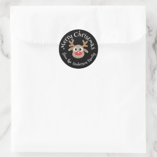 Cute Christmas Reindeer Cartoon Black White Type Classic Round Sticker