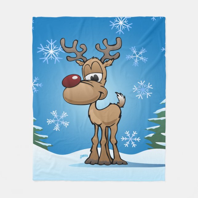 Cute Christmas Reindeer Cartoon Fleece Blanket (Front)