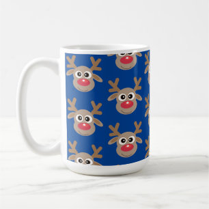 Cute Christmas Reindeer Cartoon Pattern Blue Coffee Mug