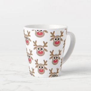 Cute Christmas Reindeer Cartoon Pattern White Latte Mug