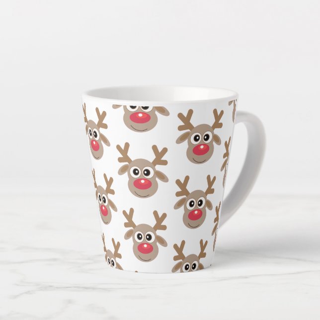 Cute Christmas Reindeer Cartoon Pattern White Latte Mug (Right Angle)