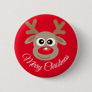 Cute Christmas Reindeer Cartoon Red 6 Cm Round Badge
