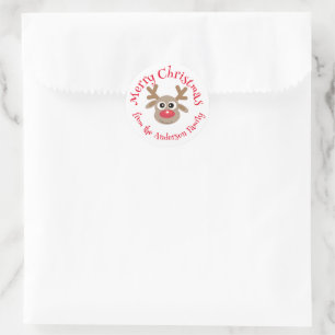 Cute Christmas Reindeer Cartoon White Red Type Classic Round Sticker