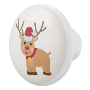 Cute Christmas Reindeer Ceramic Knob