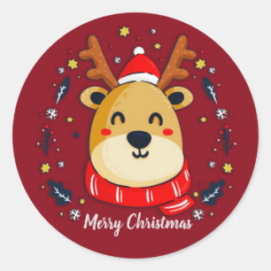 Cute Christmas Reindeer Classic Round Sticker