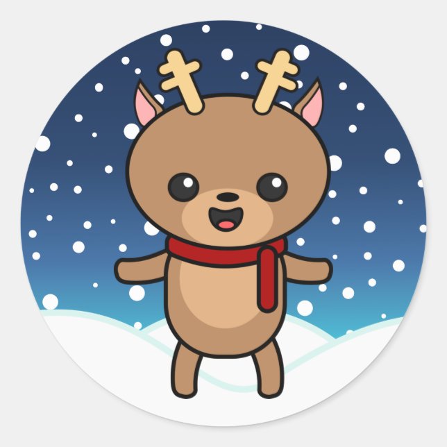 Cute Christmas Reindeer Classic Round Sticker (Front)