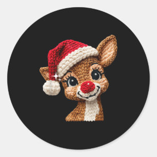 Cute Christmas Reindeer Crocheting Funny Gift Men, Classic Round Sticker
