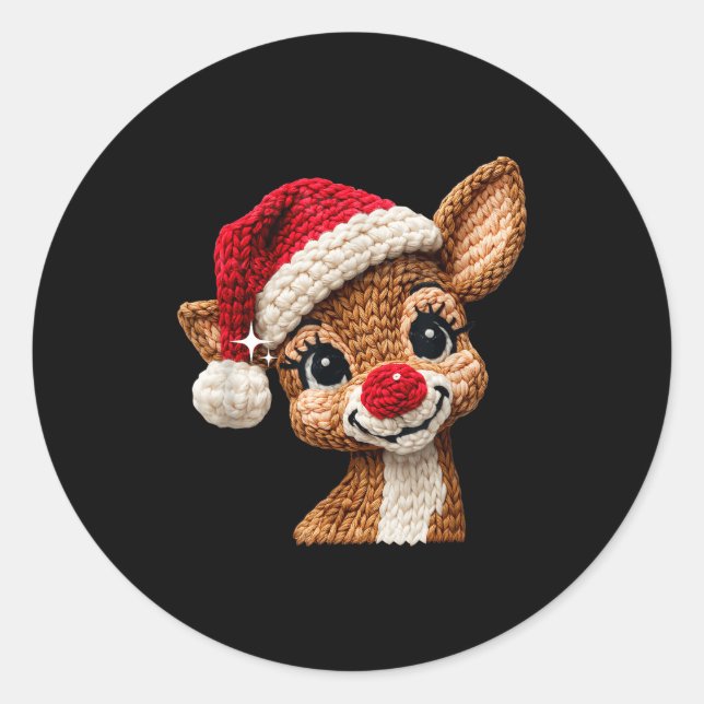 Cute Christmas Reindeer Crocheting Funny Gift Men, Classic Round Sticker (Front)