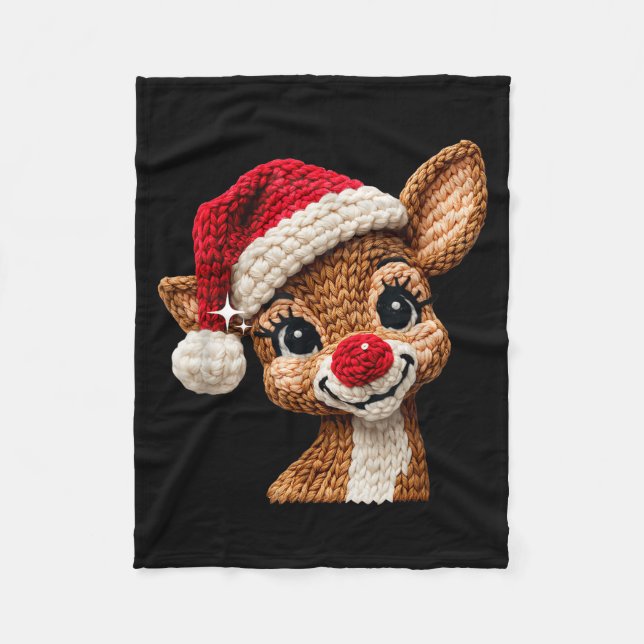 Cute Christmas Reindeer Crocheting Funny Gift Men, Fleece Blanket (Front)