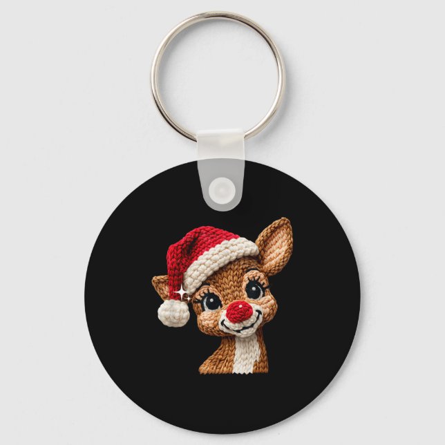 Cute Christmas Reindeer Crocheting Funny Gift Men, Key Ring (Front)