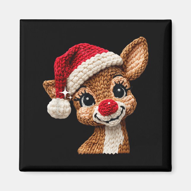Cute Christmas Reindeer Crocheting Funny Gift Men, Magnet (Front)
