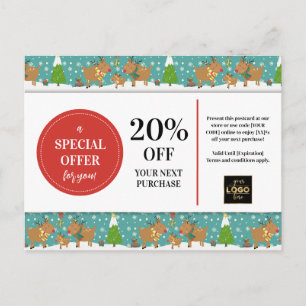 Cute Christmas Reindeer Custom Coupon Discount  Postcard