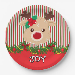 Cute Christmas Reindeer Custom Paper Plate