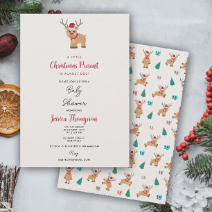 Cute Christmas Reindeer December Baby Shower  Invitation