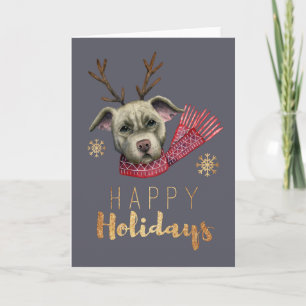 Cute Christmas Reindeer Dog   Happy Holidays Holiday Card