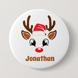Cute Christmas Reindeer Face 7.5 Cm Round Badge