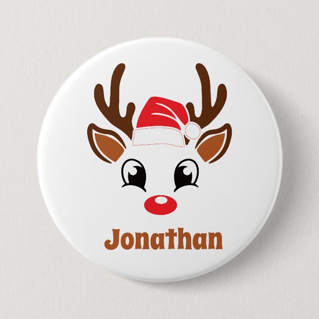 Cute Christmas Reindeer Face 7.5 Cm Round Badge (Front)
