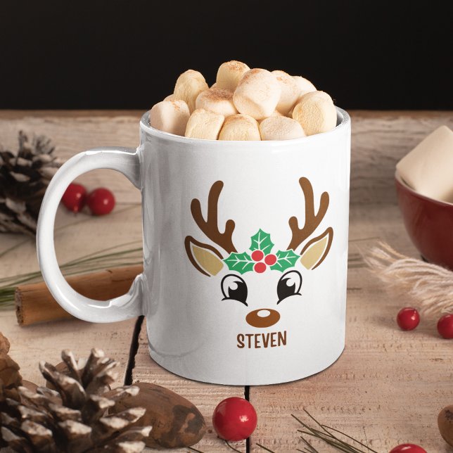 Cute Christmas reindeer face Coffee Mug (Creator Uploaded)