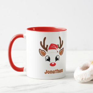 Cute Christmas Reindeer Face Mug