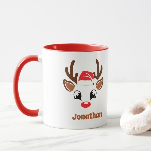 Cute Christmas Reindeer Face Mug (With Donut)