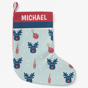 Cute Christmas Reindeer Face Pattern Personalised Small Christmas Stocking