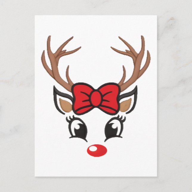 Cute Christmas Reindeer Face Postcard (Front)