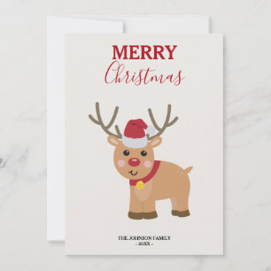 Cute Christmas Reindeer Family Name Holiday Card