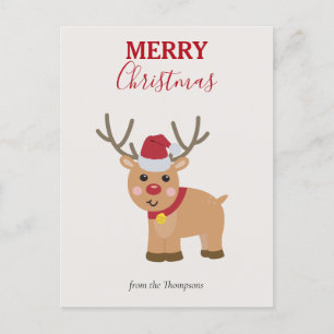 Cute Christmas Reindeer Family Name Holiday Postcard