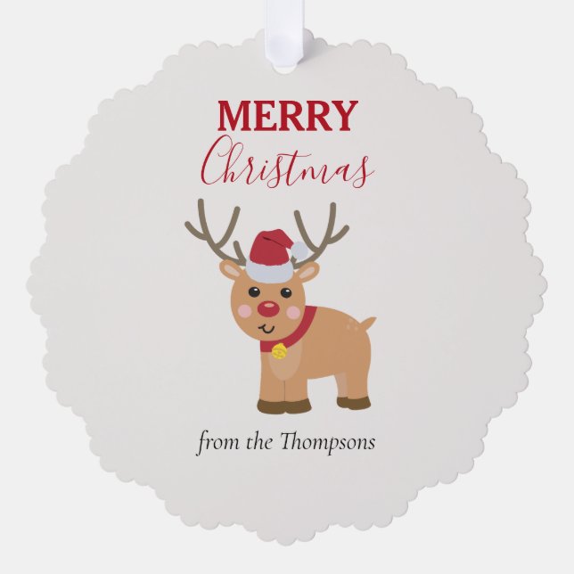 Cute Christmas Reindeer Family Name Tree Decoration Card (Front)