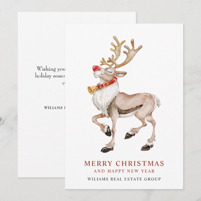  Cute Christmas Reindeer Funny Corporate Greeting Holiday Card (Front/Back)