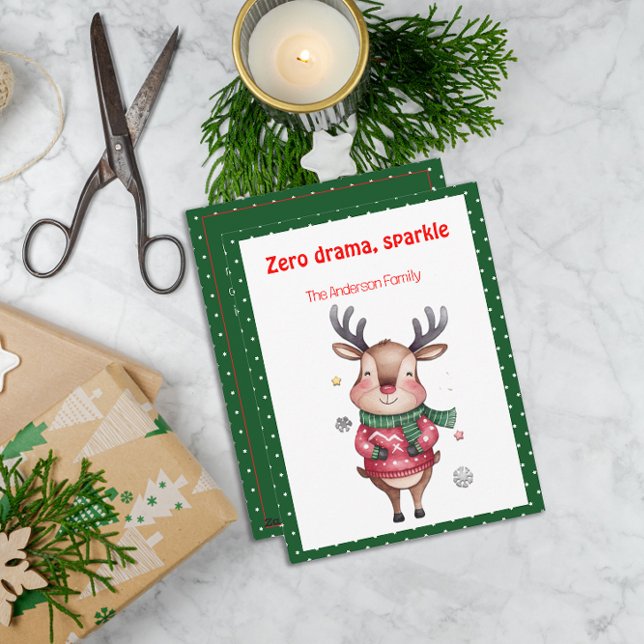 Cute christmas reindeer funny wish green Postcard (Creator Uploaded)