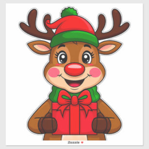 Cute Christmas Reindeer Holding a Gift