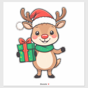 Cute Christmas Reindeer Holding a Gift
