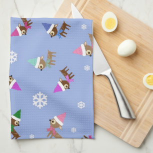 Cute Christmas Reindeer Holiday Art Tea Towel